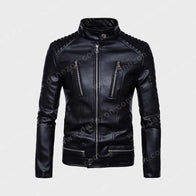Mens Padded Slim Fit Biker Leather Jacket Leather Jacket men front product view | Dash Racegear — Mens Padded Slim Fit Biker Leather Jacket