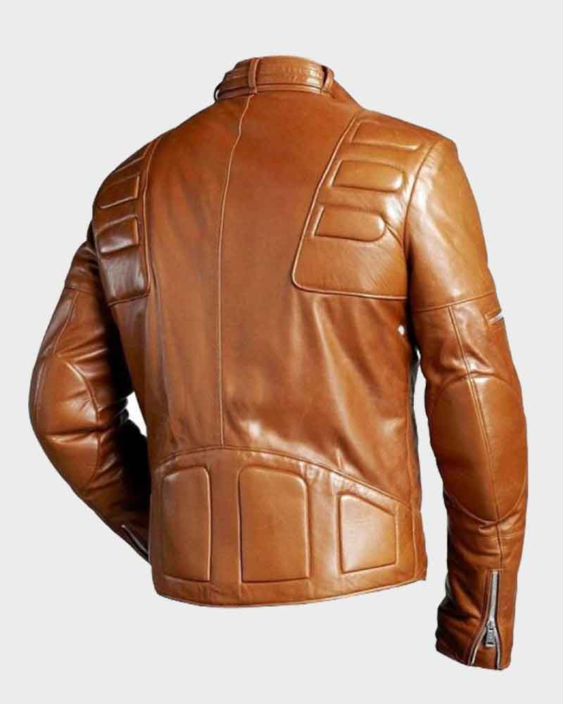 Mens Brown Padded Motorcycle Leather Jacket Biker Jacket men detail view 2 | Dash Racegear — Mens Brown Padded Motorcycle Leather Jacket