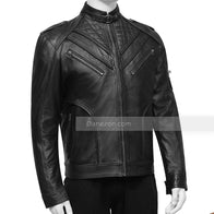 Men’s Black Biker Slim Fit Leather Jacket Leather Jacket men detail view 2 | Dash Racegear — Slimfit Mens Black Leather Jacket