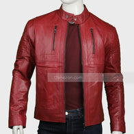 Men’s Slimfit Red Biker Leather Jacket Biker Jacket men detail view 3 | Dash Racegear — Mens Red Biker Cafe Racer Leather Jacket