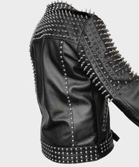 Mens Black Motorcycle Studded Jacket Biker Jacket men detail view 2 | Dash Racegear — Mens Black Studded Leather Cropped Jacket