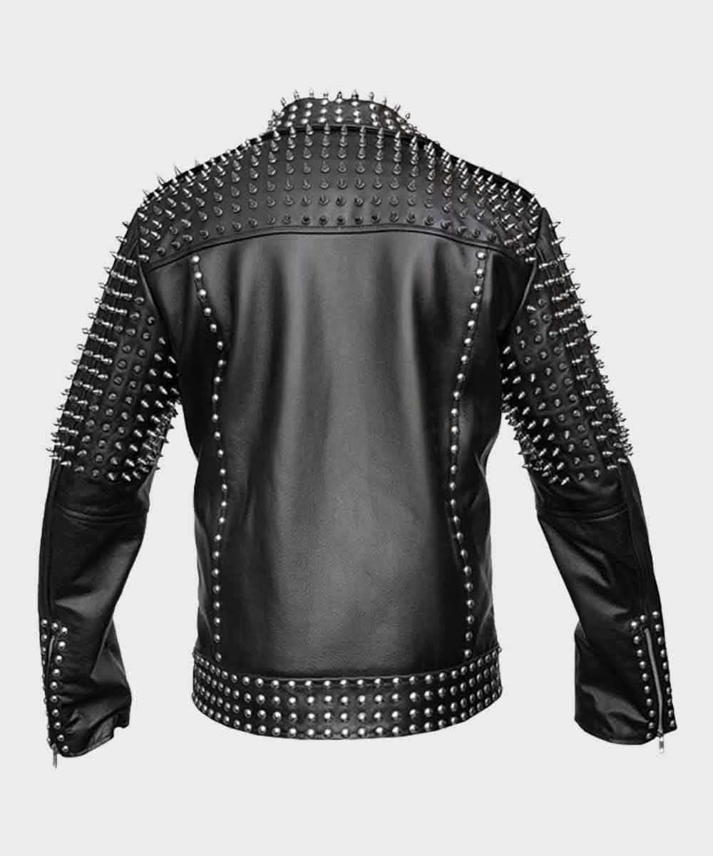 Mens Black Motorcycle Studded Jacket Biker Jacket men detail view 4 | Dash Racegear — Mens Black Cropped Studded Leather Jacket