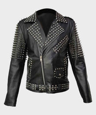 Mens Black Motorcycle Studded Jacket Biker Jacket men front product view | Dash Racegear — Black Motorcycle Studded Mens Cropped Jacket