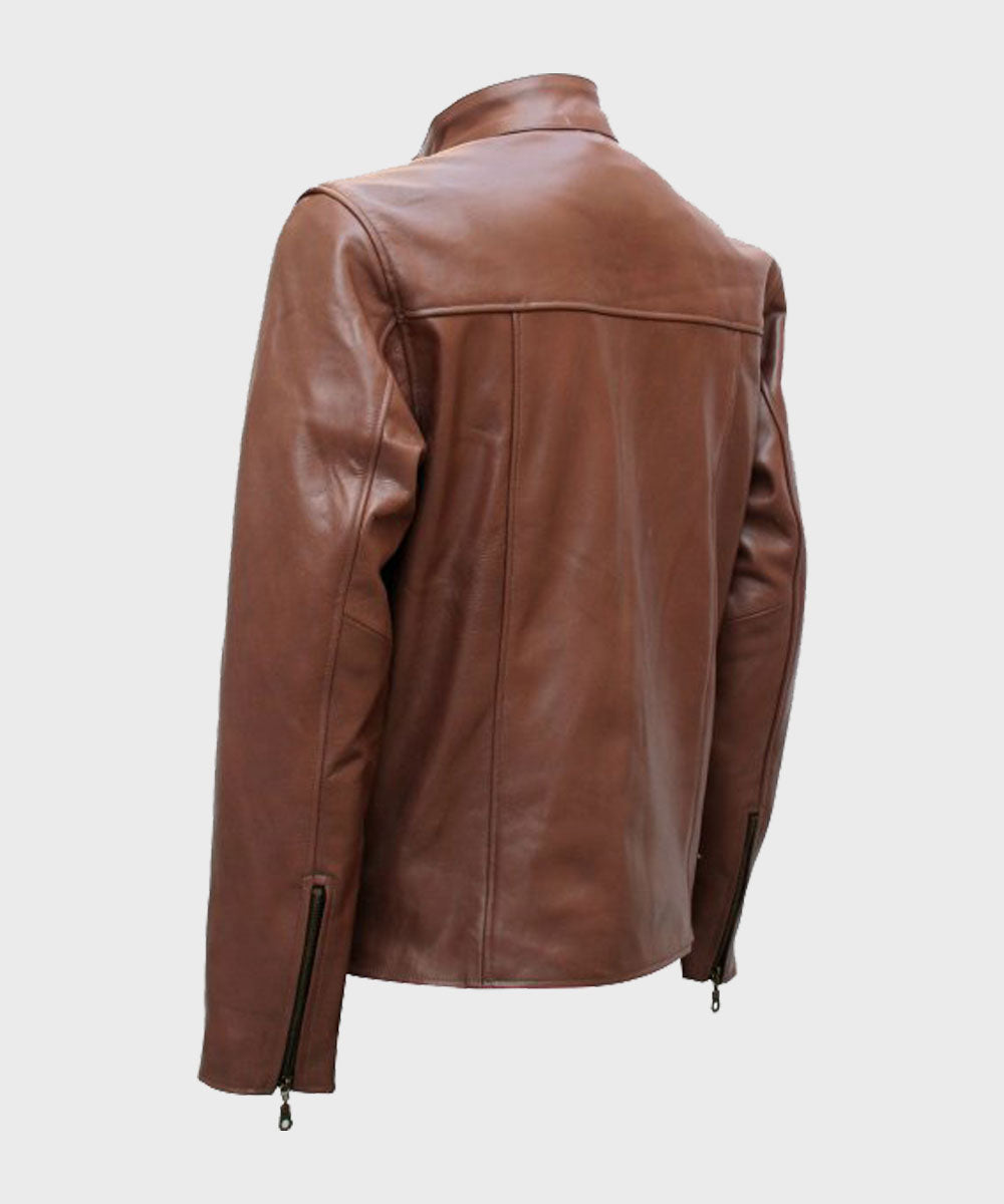 Mens Style Brown Leather Jacket Leather Jacket men detail view 2 | Dash Racegear — Brown Leather Mens Style Biker Jacket