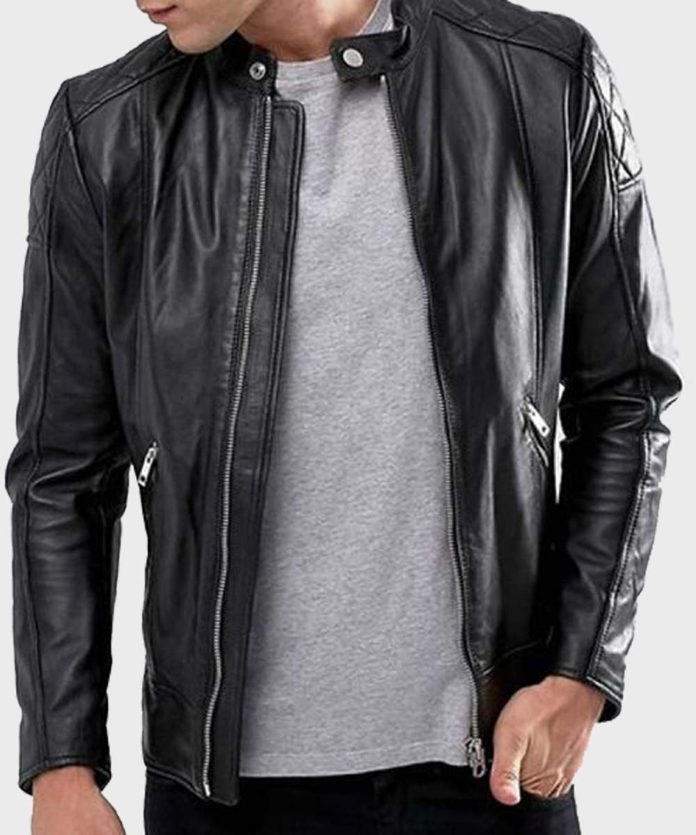 Mens Stylish Black Cafe Racer Jacket Jacket men front product view | Dash Racegear — Mens Cafe Racer Black Stylish Leather Jacket