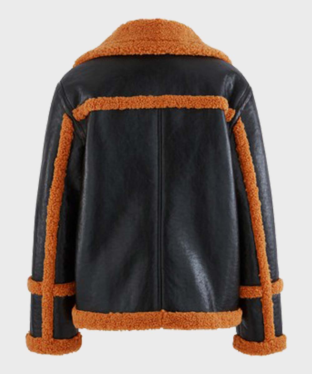 Mens Brown Shearling Black Sheepskin Leather Jacket Leather Jacket men detail view 2 | Dash Racegear — Mens Black Sheepskin Leather Shearling Jacket