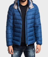 Mens Puffer Blue Hooded Jacket Puffer Jacket men detail view 2 | Dash Racegear — Mens Blue Stylish Puffer Jacket