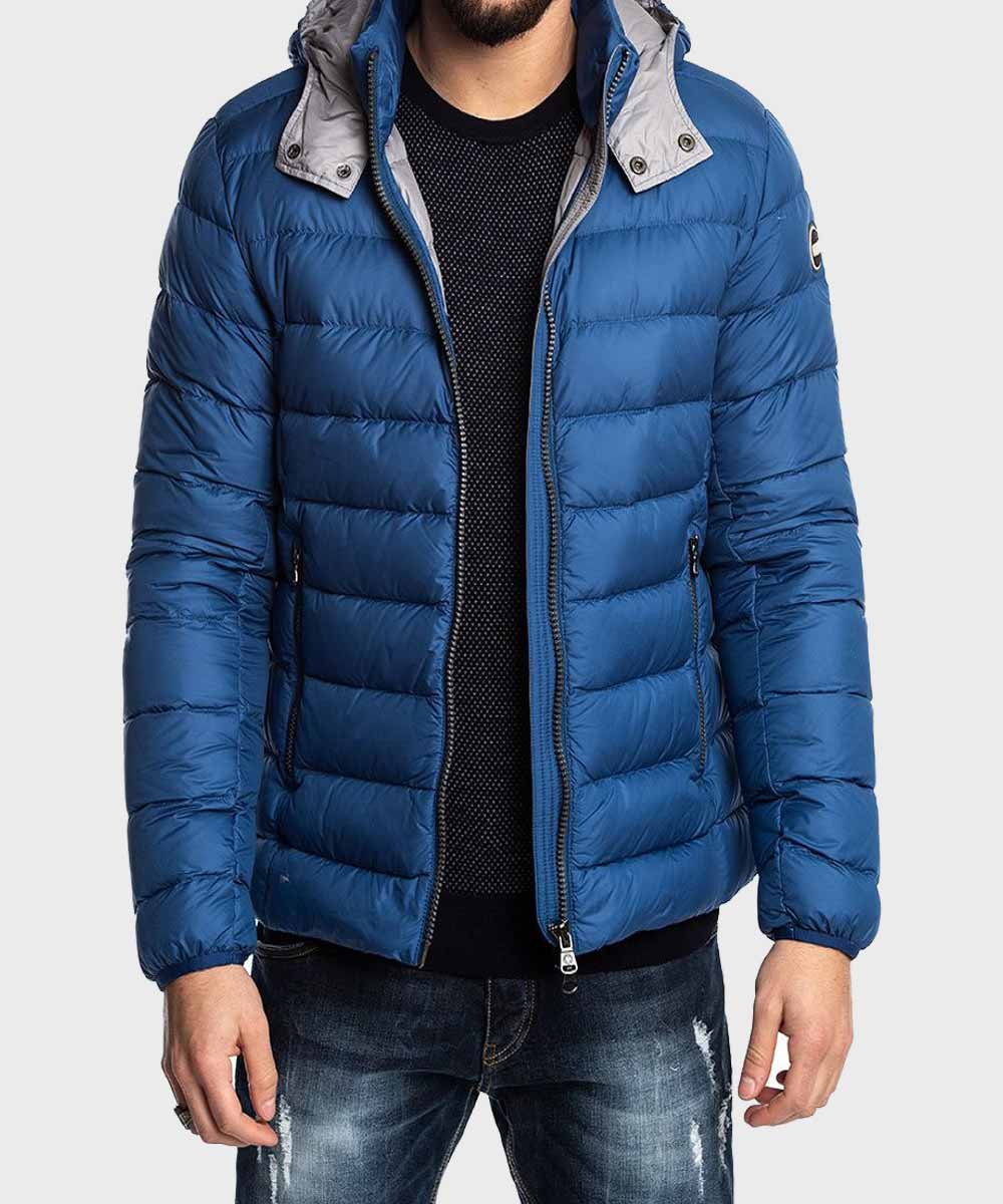 Mens Puffer Blue Hooded Jacket Puffer Jacket men detail view 2 | Dash Racegear — Mens Blue Stylish Puffer Jacket