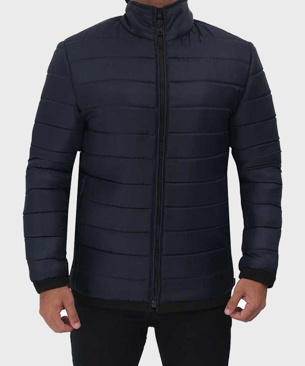 Mens Puffer Dark Blue Jacket Puffer Jacket men front product view | Dash Racegear — Mens Dark Blue Stylish Puffer Jacket