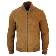 Men’s Bomber Brown Suede Jacket Bomber Jacket men front product view | Dash Racegear — Brown Bomber Suede Leather Jacket