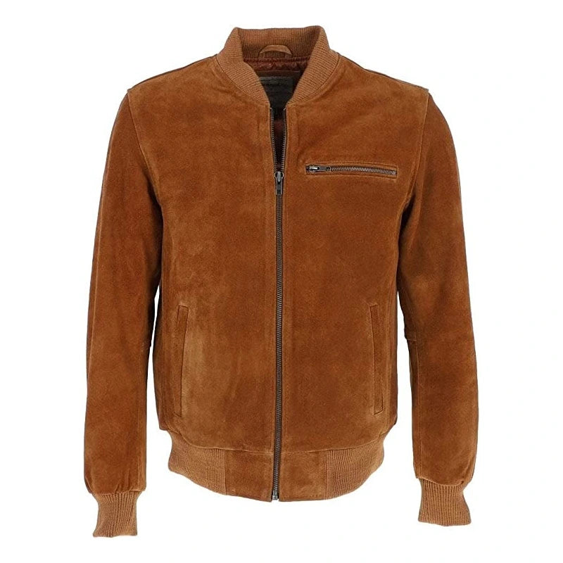 Mens Suede Leather Brown Leather Jacket Leather Jacket men front product view | Dash Racegear — Mens Suede Leather Brown Leather Jacket