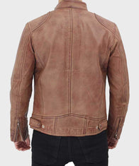 Mens Distressed Tan Brown Cafe Racer Jacket Biker Jacket men detail view 2 | Dash Racegear — Mens Tan Brown Distressed Cafe Racer Jacket