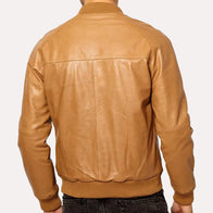 Mens Tan Brown Bomber Leather Jacket Bomber Jacket men detail view 2 | Dash Racegear — Mens Tan Brown Leather Jacket