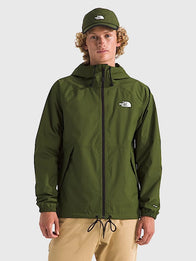The North Face Men’s Antora Green Rain Hoodie Hoodie unisex front product view | Dash Racegear — Explore outdoors or stay dry on city streets in The North Face Antora Green Zip-Up Rain Hoodie.
