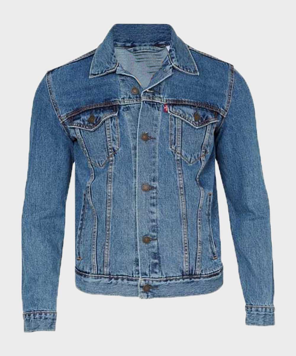Mens Blue Trucker Jacket Denim Jacket men front product view | Dash Racegear — Mens Denim Jacket