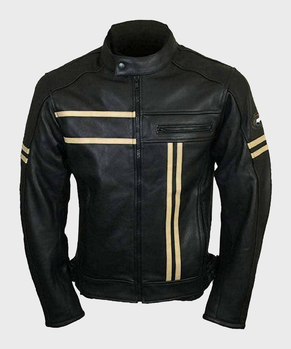Mens Vintage Black Cafe Racer Retro Jacket Jacket men front product view | Dash Racegear — Mens Biker Black Retro Vintage Jacket