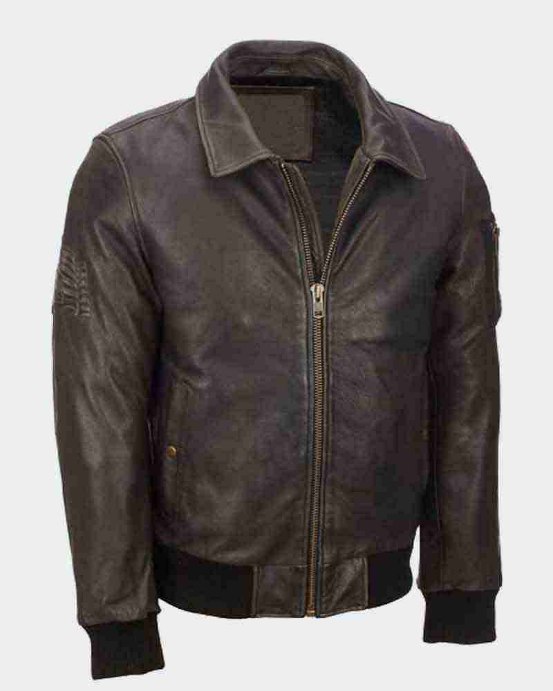 Mens Vintage Bomber Distressed Brown Jacket Jacket men front product view | Dash Racegear — Distressed Brown Mens Vintage Leather Bomber Jacket