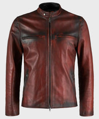 Mens Vintage Brown Distressed Retro Jacket Leather Jacket men front product view | Dash Racegear — Mens Distressed Brown Vintage Biker Leather Jacket