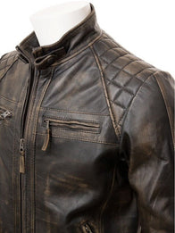 Mens Vintage Brown Quilted Leather Jacket Leather Jacket men detail view 3 | Dash Racegear — Quilted Shoulder Brown Vintage Jacket Mens