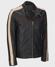Mens Vintage Café Racer Black Retro Jacket Jacket men front product view | Dash Racegear — Mens Vintage Retro Café Racer Black Leather Jacket