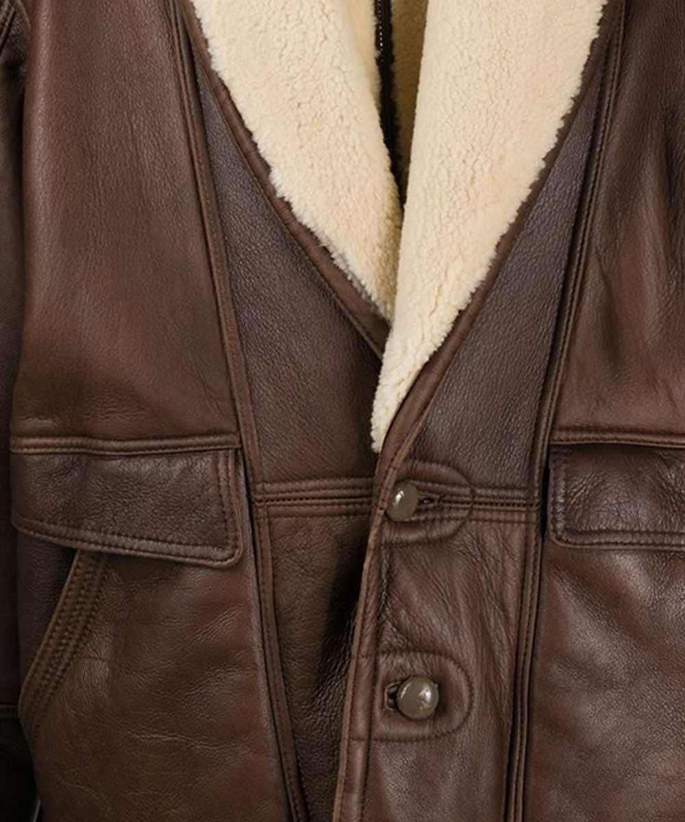 Vintage Brown Leather Shearling Jacket Jacket unisex detail view 3 | Dash Racegear — Vintage Brown Leather Jacket with Shearling Collar