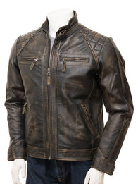 Mens Vintage Brown Quilted Leather Jacket Leather Jacket men detail view 2 | Dash Racegear — Vintage Mens Leather jacket