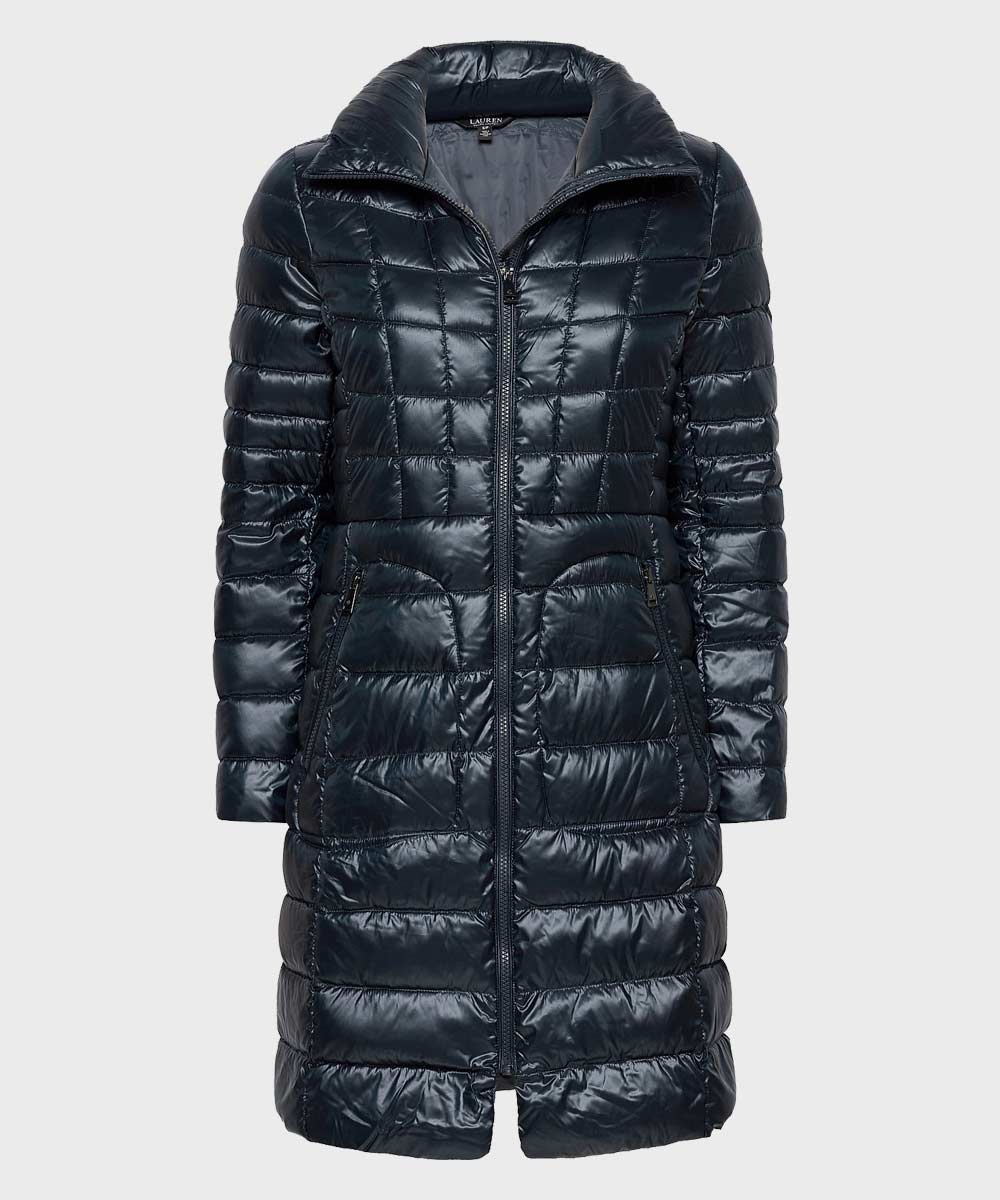 Mens Winter Dark Navy Long Coat Jacket men front product view | Dash Racegear — Dark Navy Winter Puffer Long Coat
