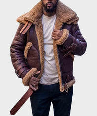 Mens Faux Shearling B3 Flight Winter Leather Jacket Leather Jacket men detail view 2 | Dash Racegear — Mens B3 Flight Winter Leather Faux Shearling Jacket