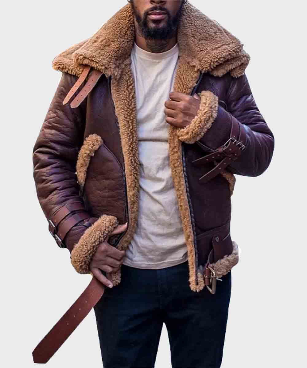 Mens Faux Shearling B3 Flight Winter Leather Jacket Leather Jacket men detail view 2 | Dash Racegear — Mens B3 Flight Winter Leather Faux Shearling Jacket