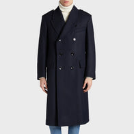 Mens Wool Herringbone Coat Coat men front product view | Dash Racegear — Mens Wool Double-Breasted Herringbone Long Coat
