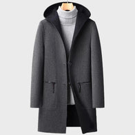 Men’s Wool Hooded Mid-length Coat Coat unisex front product view | Dash Racegear — Men's Wool Hooded Grey Coat