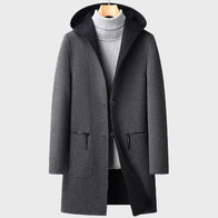Men’s Wool Hooded Mid-length Coat Coat unisex front product view | Dash Racegear — Men's Wool Hooded Grey Coat