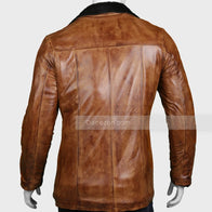 Mens Distressed Brown Shearling Leather Coat Leather Jacket men detail view 4 | Dash Racegear — Mens Disressd Leather Brown Coat
