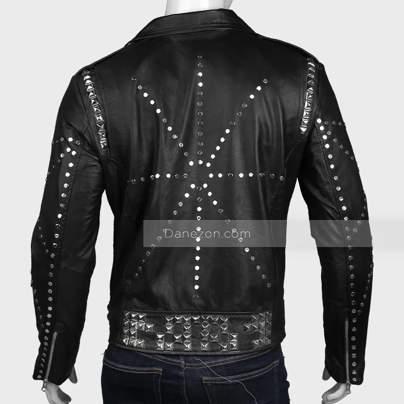Mens Black Biker Studded Leather Jacket Biker Jacket men detail view 5 | Dash Racegear — Mens Black Biker Leather Jacket with Studds