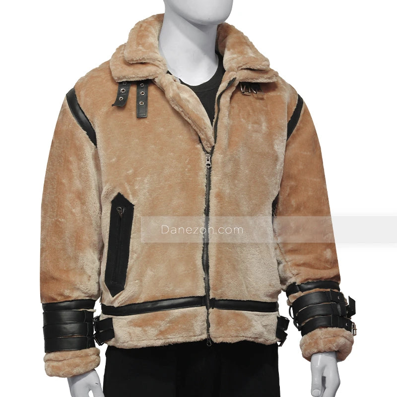 Mens Style Brown Leather Shearling Jacket Jacket men detail view 2 | Dash Racegear — Shearling Brown Fur Mens Jacket
