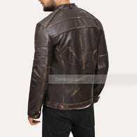 Mens Brown Distressed Cafe Racer Jacket Leather Jacket men detail view 4 | Dash Racegear — Distressed biker mens jacket