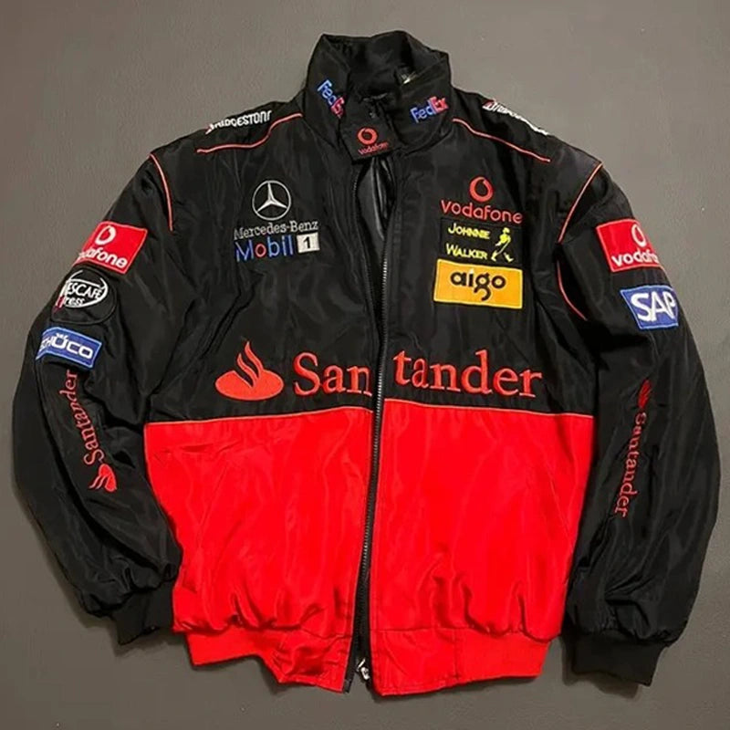 Mercedes-Benz West McLaren F1 Racing Jacket Jacket unisex front product view | Dash Racegear — Mercedes-Benz McLaren West F1 Racing Jacket – Timeless Speed & Style