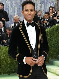Jaafar Jackson Met Gala 2026 Polo Ralph Lauren Tuxedo Fashion Apparel unisex detail view 2 | Dash Racegear — Black and gold Polo Ralph Lauren tuxedo Met Gala 2026 Jaafar Jackson stylish tailored suit luxurious evening wear for men