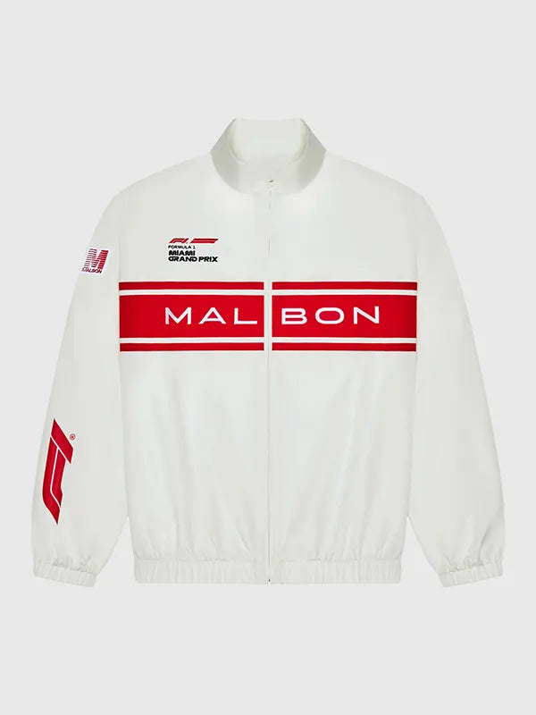 Malbon x F1 Miami Track Jacket Jacket unisex detail view 2 | Dash Racegear — White Track Jacket 2026 Miami Grand Prix Formula 1 x Malbon with durable stitching and full zip, for trackside evenings.