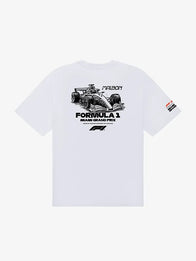 Malbon x F1 Bermuda Pit Sketch T-Shirt Shirt unisex detail view 4 | Dash Racegear — Malbon x Formula 1 2026 Miami GP white tee, Bermuda Pit Sketch graphic for racing-inspired fashion.