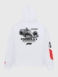 Malbon x F1 Fesque Pit Sketch Hoodie Hoodie unisex detail view 4 | Dash Racegear — Malbon x Formula 1 Miami 2026 white hoodie, Pit Sketch design for modern racing-inspired fashion.