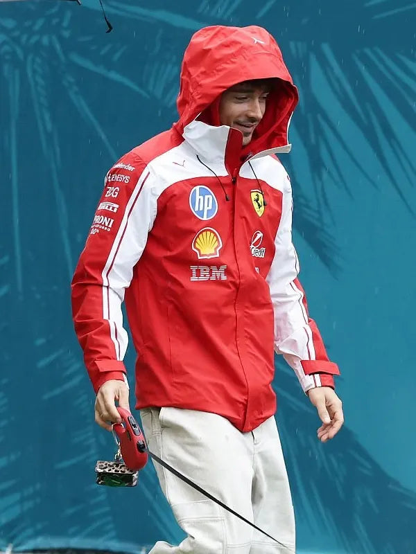 F1 Grand Prix Of Miami Charles Leclerc Jacket Jacket unisex detail view 2 | Dash Racegear — Red and white Charles Leclerc F1 jacket Miami GP edition sleek design breathable fabric for men and women daily style