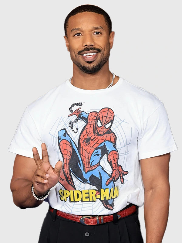 Michael B Jordan Spider-Man Premiere T-Shirt Shirt unisex detail view 5 | Dash Racegear — Micheal B Jordan Spider-Man LA Premiere T-shirt blending vintage comic-inspired design with premium everyday wearability.