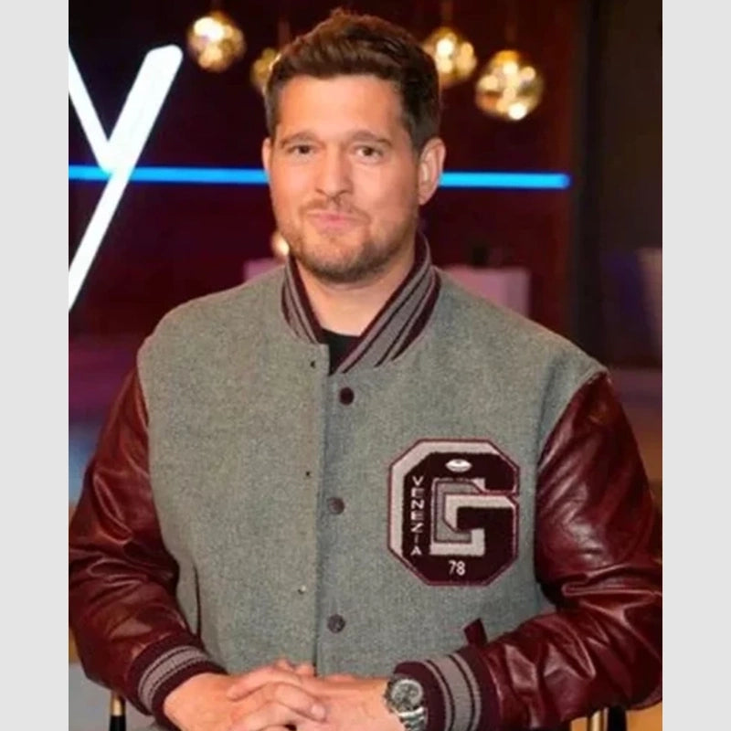 The Voice S27 Michael Buble Varsity Jacket Varsity Jacket unisex front product view | Dash Racegear — The Voice Michael Bublé Letterman Jacket