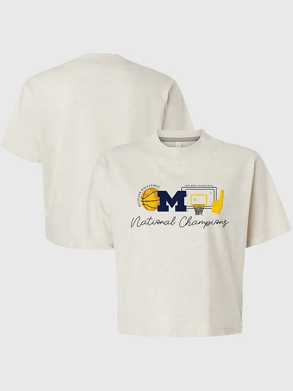 Michigan Wolverines Basketball National Champions Sketch Element Boxy T-Shirt Shirt unisex front product view | Dash Racegear — Michigan Wolverines 2026 Sketch Element boxy T-shirt, perfect for fans and casual streetwear.