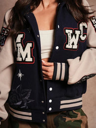 Mickey Mouse Wolves Club Rudy Letterman Jacket Jacket unisex detail view 9 | Dash Racegear — 2026 Mickey Mouse Wolves Club varsity jacket showcasing a rich navy finish with premium craftsmanship and modern appeal.