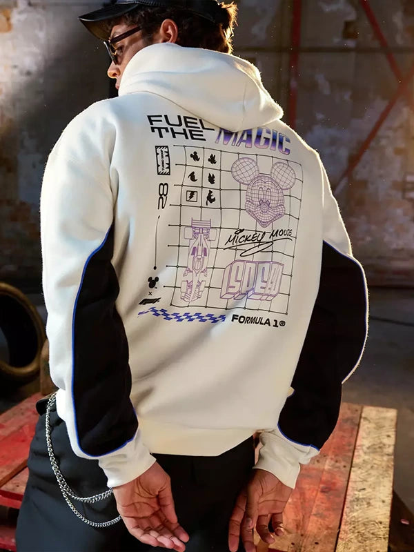 Disney x Formula 1 Velocity Mickey Mouse Hoodie Hoodie unisex detail view 2 | Dash Racegear — Disney x Formula 1 Velocity Mickey Mouse Pullover Hoodie for Men blends racing style with soft fleece comfort.