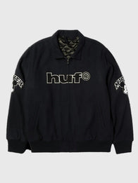 Disney x HUF Mickey Worldwide Tour Varsity Jacket Varsity Jacket unisex front product view | Dash Racegear — Mickey Worldwide Tour Varsity Jacket by Disney x HUF for fan fashion