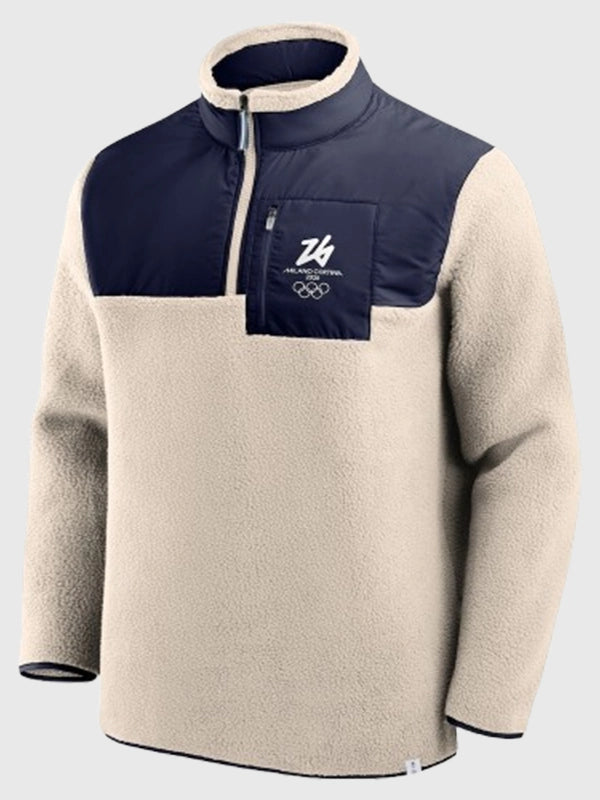 Milano Cortina 2026 Olympics Microfleece Jacket Jacket unisex detail view 2 | Dash Racegear — Stay stylish and cozy in this cream Milano Cortina 2026 microfleece jacket, unisex and ideal for all winter activities.