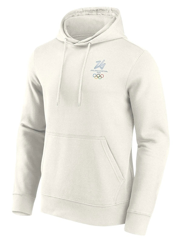Milano Cortina 2026 Iconic Poster Graphic Hoodie Hoodie unisex detail view 2 | Dash Racegear — Milano Cortina Winter Olympics 2026 Iconic Poster Hoodie in off white, cozy design and bold fan graphics.